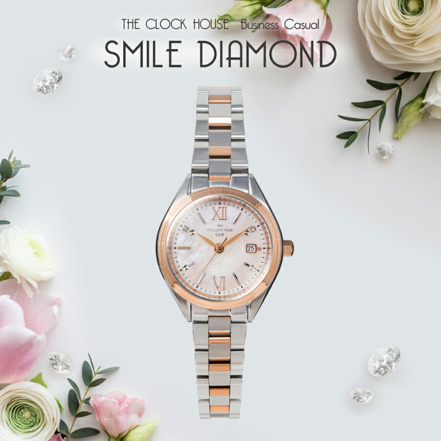 ザ・クロックハウス ビジネスカジュアル スマイルダイヤモンド LBC1008-PK1A レディース ソーラー 3針 ピンクダイヤル コンビ