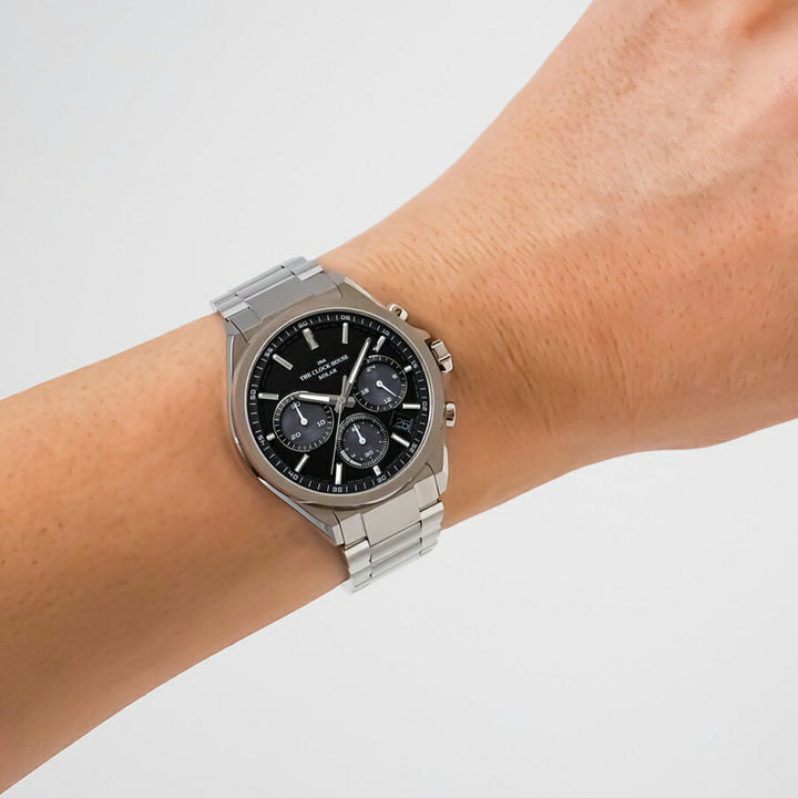 ザ・クロックハウス エッジ ソーラー クロノグラフ MBC1008-BK1A メンズ ビジネス カジュアル ブラックダイヤル