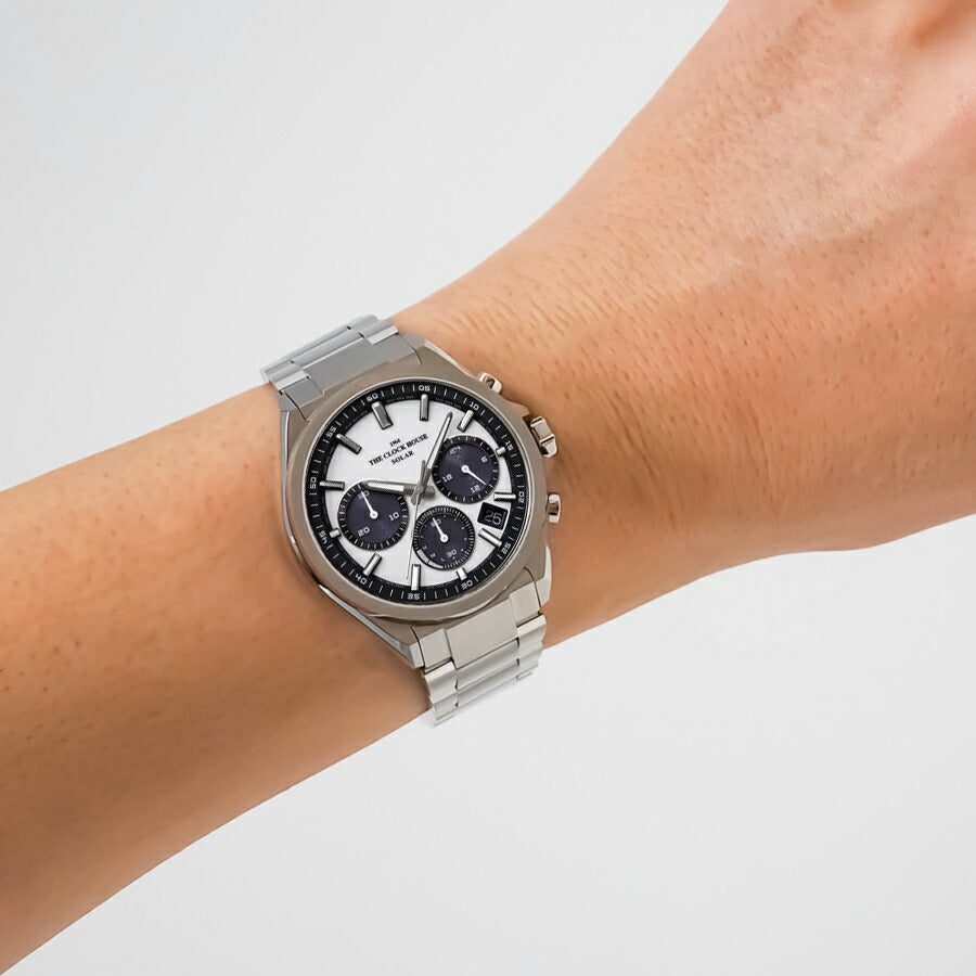 ザ・クロックハウス エッジ ソーラー クロノグラフ MBC1008-WH1A メンズ ビジネス カジュアル ホワイトダイヤル パンダ