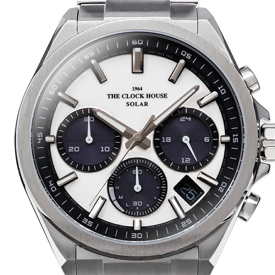 ザ・クロックハウス エッジ ソーラー クロノグラフ MBC1008-WH1A メンズ ビジネス カジュアル ホワイトダイヤル パンダ