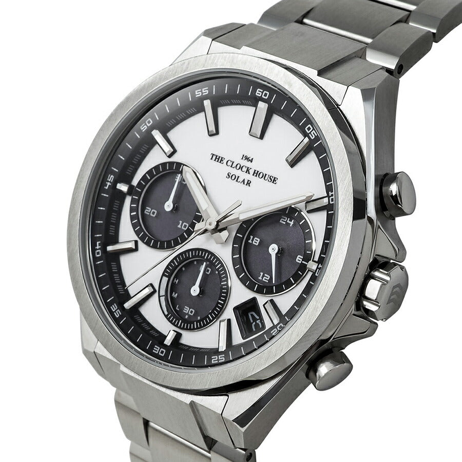 ザ・クロックハウス エッジ ソーラー クロノグラフ MBC1008-WH1A メンズ ビジネス カジュアル ホワイトダイヤル パンダ