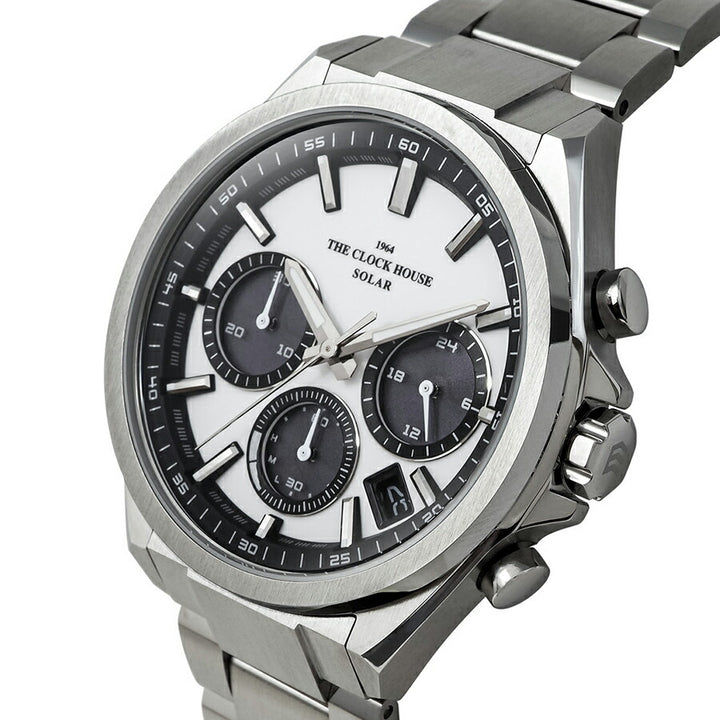 ザ・クロックハウス エッジ ソーラー クロノグラフ MBC1008-WH1A メンズ ビジネス カジュアル ホワイトダイヤル パンダ