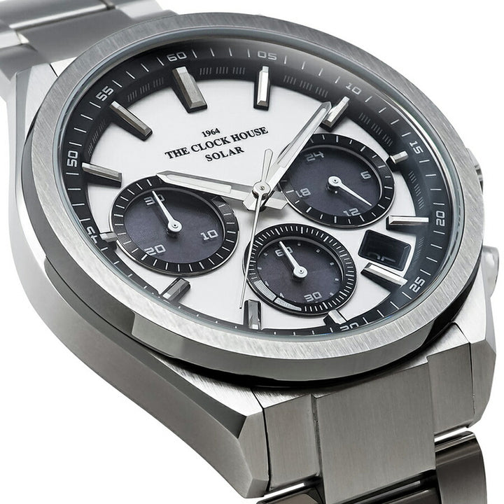 ザ・クロックハウス エッジ ソーラー クロノグラフ MBC1008-WH1A メンズ ビジネス カジュアル ホワイトダイヤル パンダ