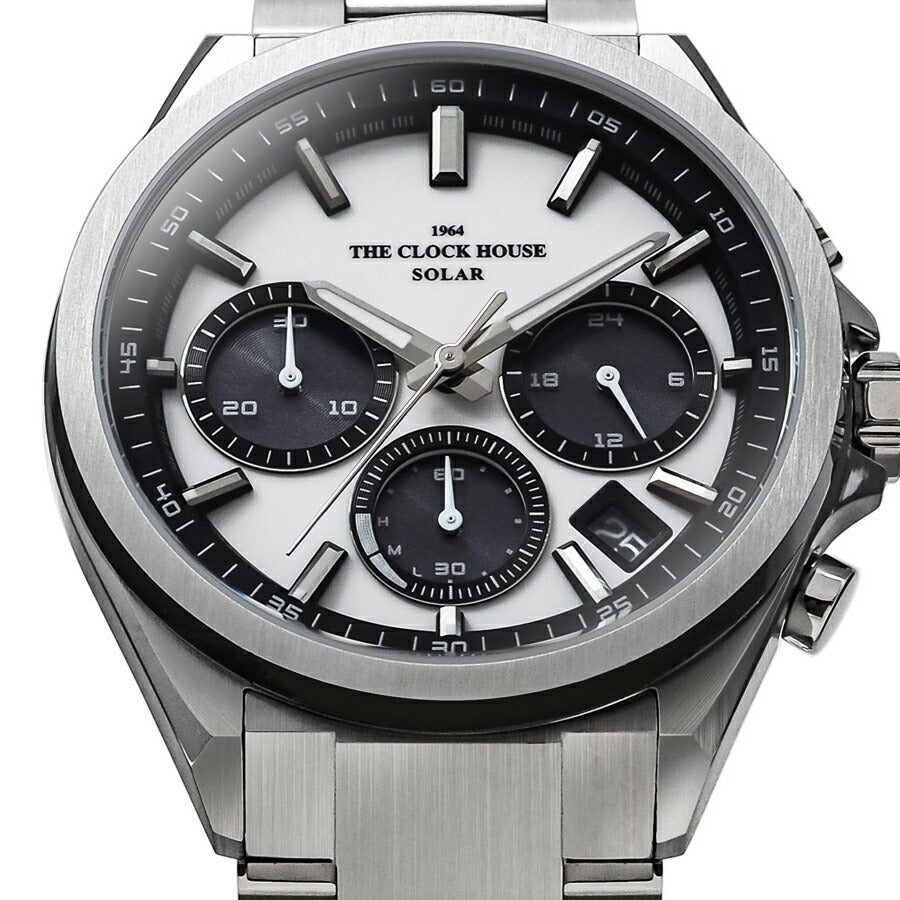 ザ・クロックハウス エッジ ソーラー クロノグラフ MBC1008-WH1A メンズ ビジネス カジュアル ホワイトダイヤル パンダ