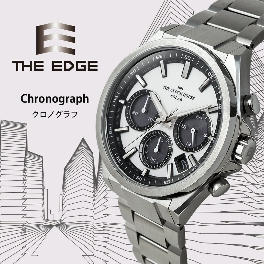 ザ・クロックハウス エッジ ソーラー クロノグラフ MBC1008-WH1A メンズ ビジネス カジュアル ホワイトダイヤル パンダ