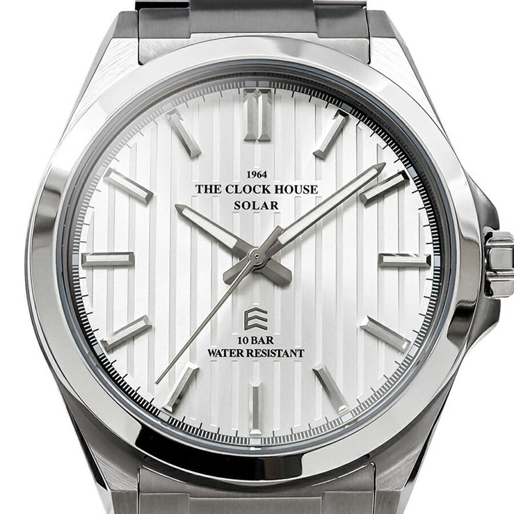 ザ・クロックハウス エッジ ソーラー 3針 ストライプ MBC1009-SI1A メンズ ビジネス カジュアル シルバーダイヤル