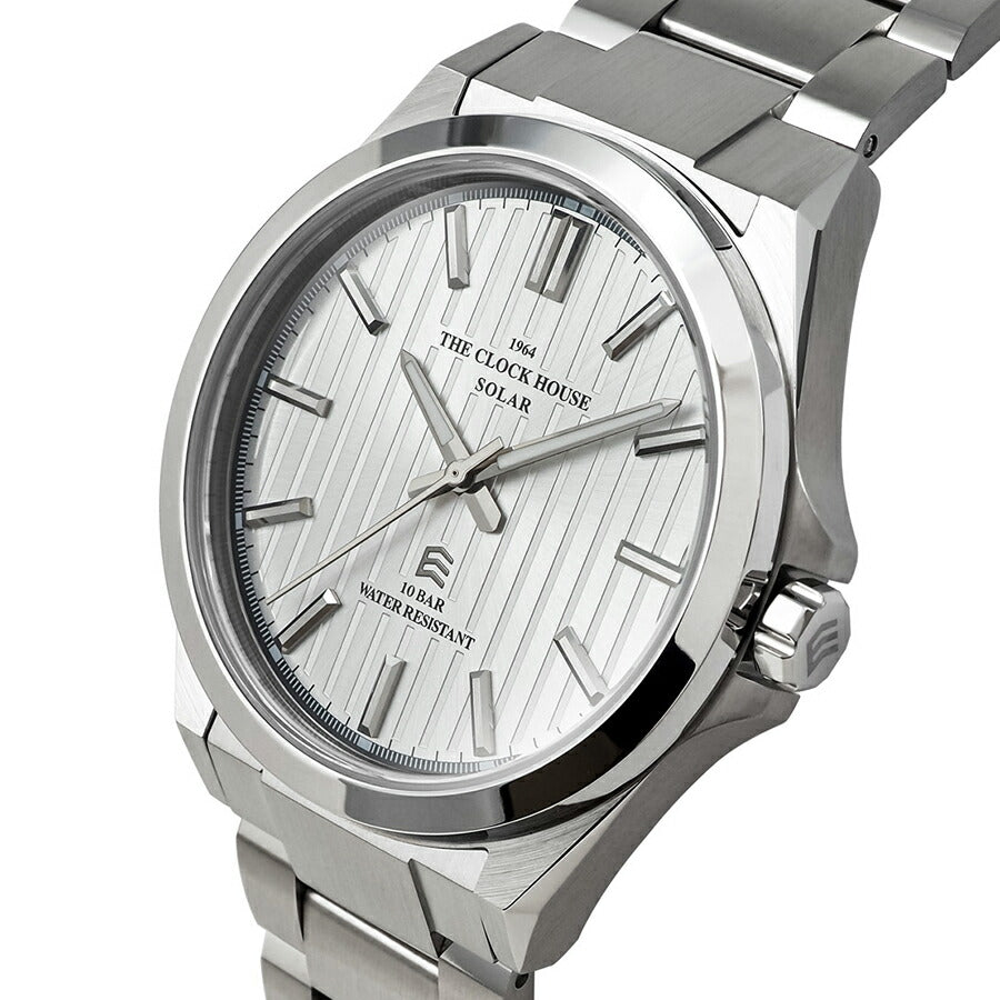 ザ・クロックハウス エッジ ソーラー 3針 ストライプ MBC1009-SI1A メンズ ビジネス カジュアル シルバーダイヤル