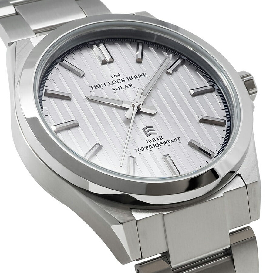 ザ・クロックハウス エッジ ソーラー 3針 ストライプ MBC1009-SI1A メンズ ビジネス カジュアル シルバーダイヤル