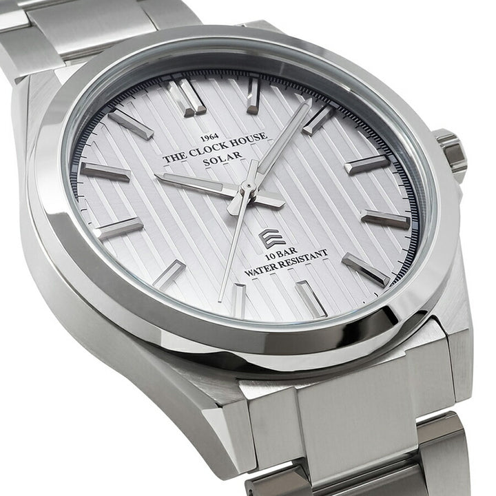 ザ・クロックハウス エッジ ソーラー 3針 ストライプ MBC1009-SI1A メンズ ビジネス カジュアル シルバーダイヤル