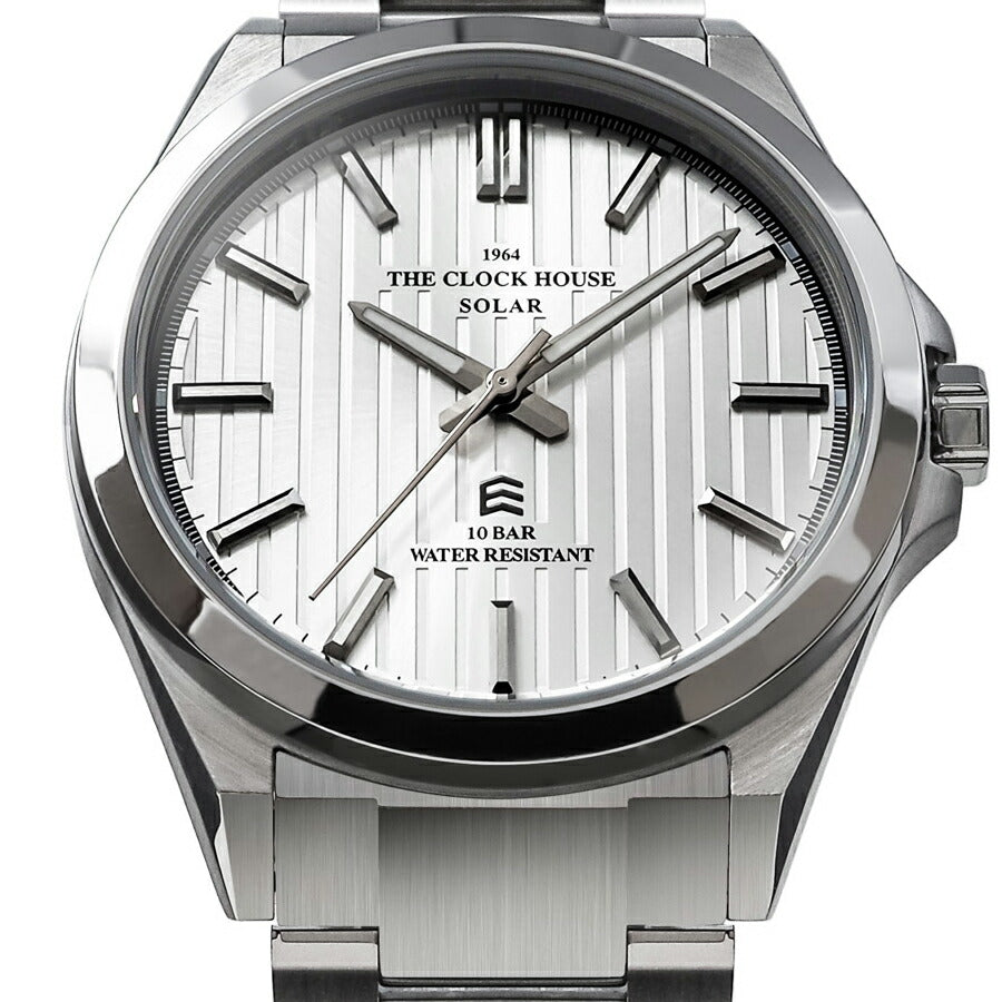ザ・クロックハウス エッジ ソーラー 3針 ストライプ MBC1009-SI1A メンズ ビジネス カジュアル シルバーダイヤル