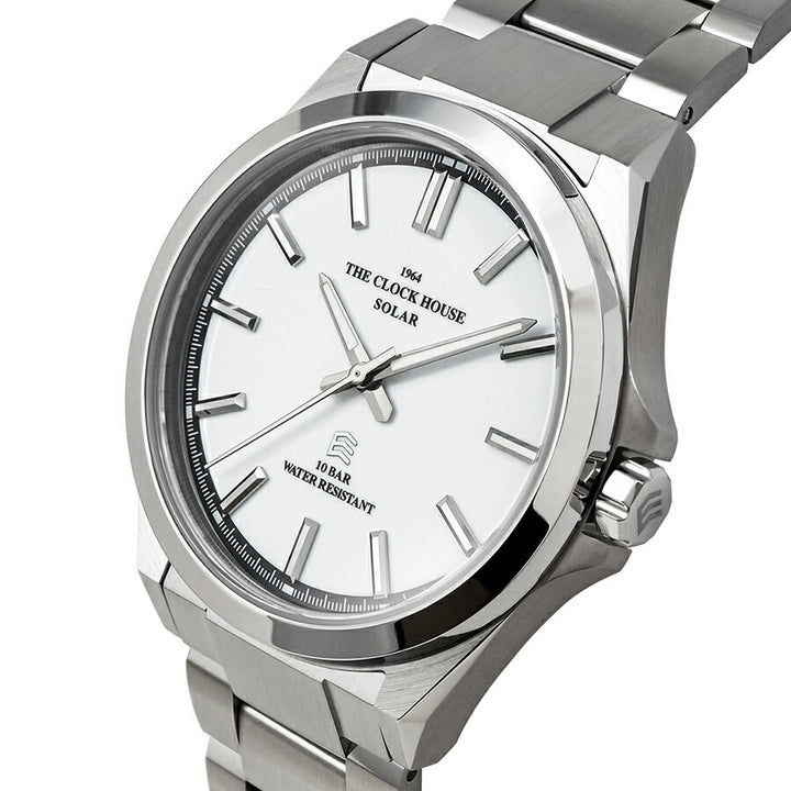 ザ・クロックハウス エッジ ソーラー 3針 グロス MBC1009-WH1A メンズ ビジネス カジュアル ホワイトダイヤル