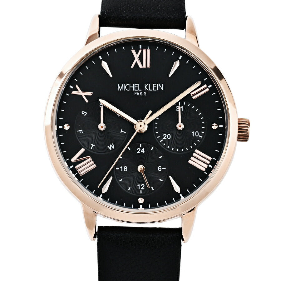 ミッシェルクラン マルチファンクション MK16034-BK レディース クオーツ 電池式 ブラックダイヤル 革ベルト