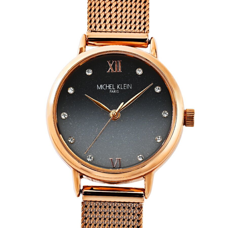 ミッシェルクラン 3針モデル MK16036-BK レディース クオーツ 電池式 ブラックダイヤル ゴールド メッシュバンド