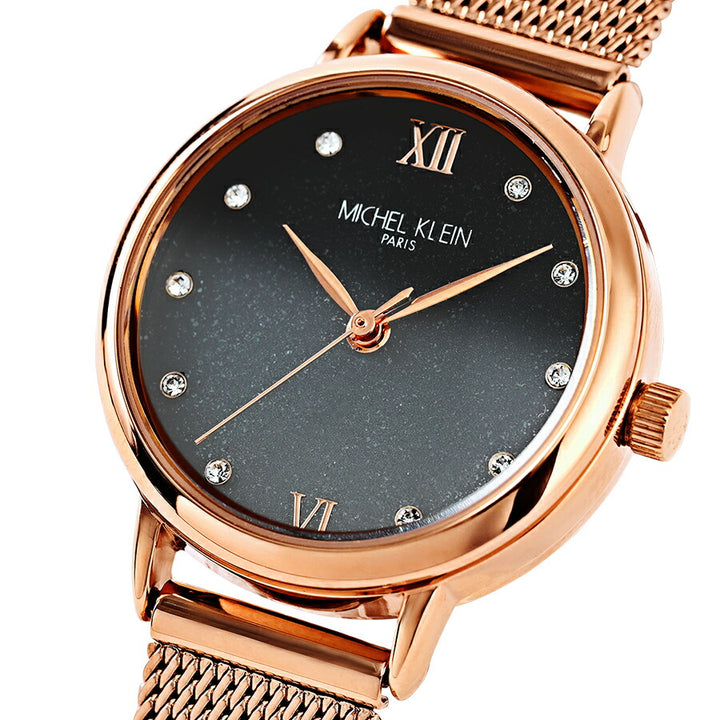 ミッシェルクラン 3針モデル MK16036-BK レディース クオーツ 電池式 ブラックダイヤル ゴールド メッシュバンド
