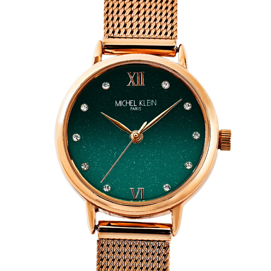 ミッシェルクラン 3針モデル MK16036-GR レディース クオーツ 電池式 グリーンダイヤル ゴールド メッシュバンド
