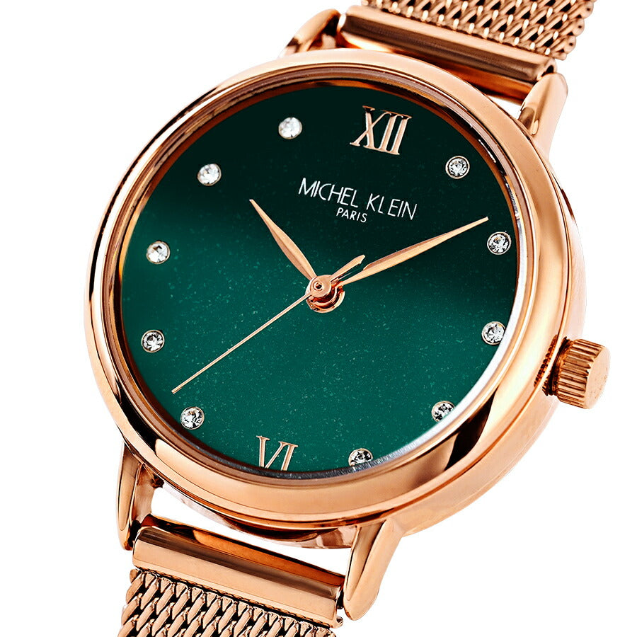 ミッシェルクラン 3針モデル MK16036-GR レディース クオーツ 電池式 グリーンダイヤル ゴールド メッシュバンド