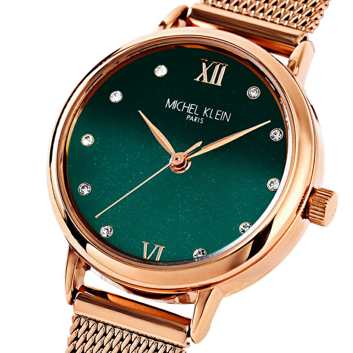 ミッシェルクラン 3針モデル MK16036-GR レディース クオーツ 電池式 グリーンダイヤル ゴールド メッシュバンド