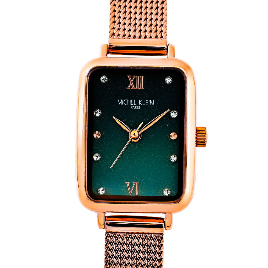 ミッシェルクラン 3針モデル MK16038-GR レディース クオーツ 電池式 レクタンギュラー グリーンダイヤル ゴールド メッシュバンド