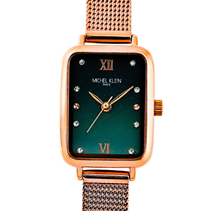 ミッシェルクラン 3針モデル MK16038-GR レディース クオーツ 電池式 レクタンギュラー グリーンダイヤル ゴールド メッシュバンド