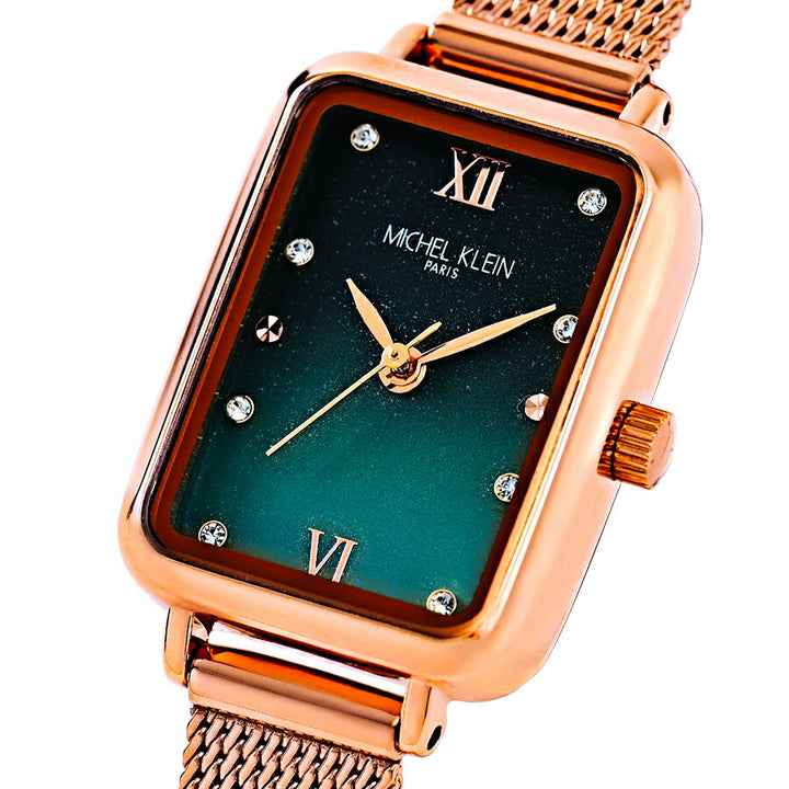 ミッシェルクラン 3針モデル MK16038-GR レディース クオーツ 電池式 レクタンギュラー グリーンダイヤル ゴールド メッシュバンド
