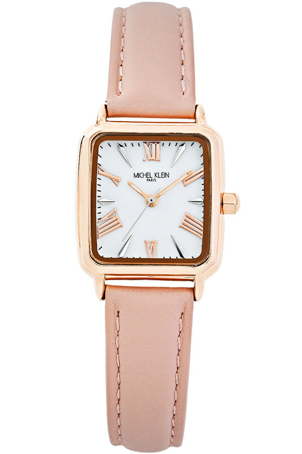 ミッシェルクラン 3針モデル MK16040-WH レディース クオーツ 電池式 スクエア シルバーホワイトダイヤル ピンク 革ベルト
