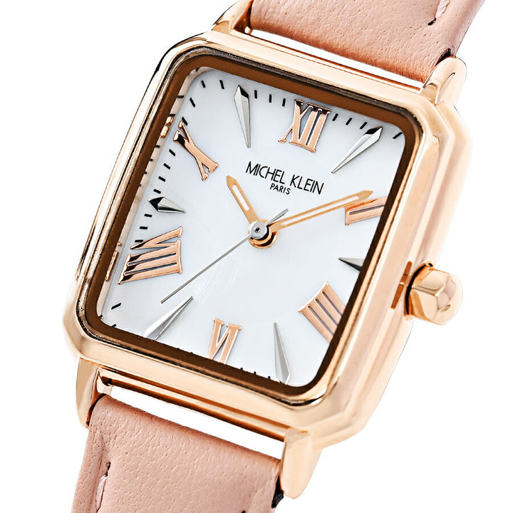 ミッシェルクラン 3針モデル MK16040-WH レディース クオーツ 電池式 スクエア シルバーホワイトダイヤル ピンク 革ベルト