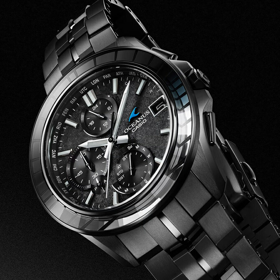 オシアナス マンタ S7000 限定モデル 江戸切子ベゼル OCW-S7000CN-1AJF メンズ 電波ソーラー Bluetooth クロノグラフ チタン オールブラック 日本製