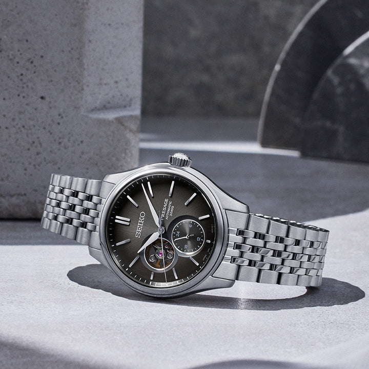 セイコー プレザージュ クラシックシリーズ 墨色ダイヤル オープンハート SARJ009 メンズ 腕時計 メカニカル 自動巻き メタルバンド