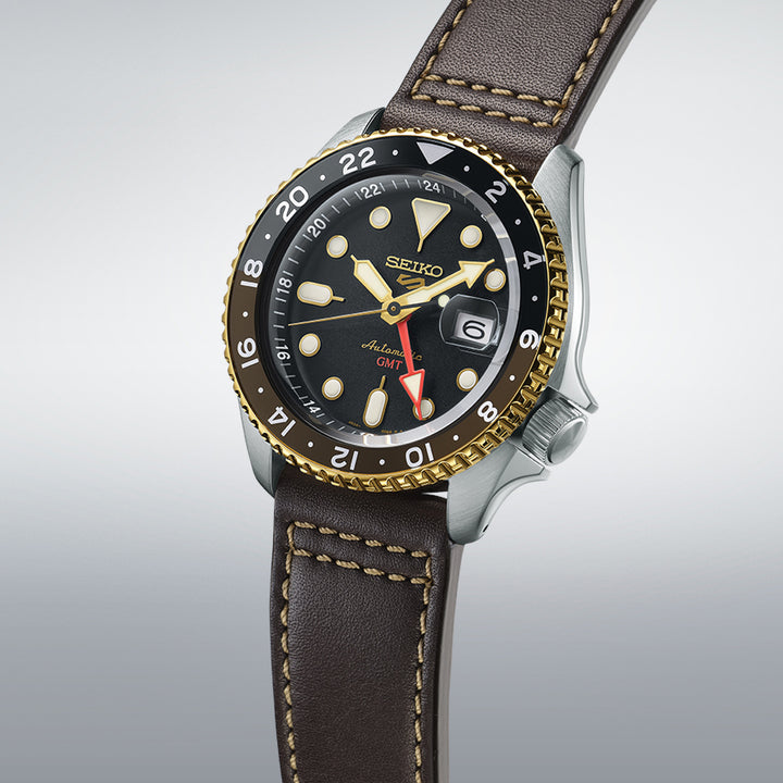 セイコー5 スポーツ SKX Sports Style GMTモデル SBSC020 メンズ 腕時計 自動巻 ブラックダイヤル 革ベルト 日本製