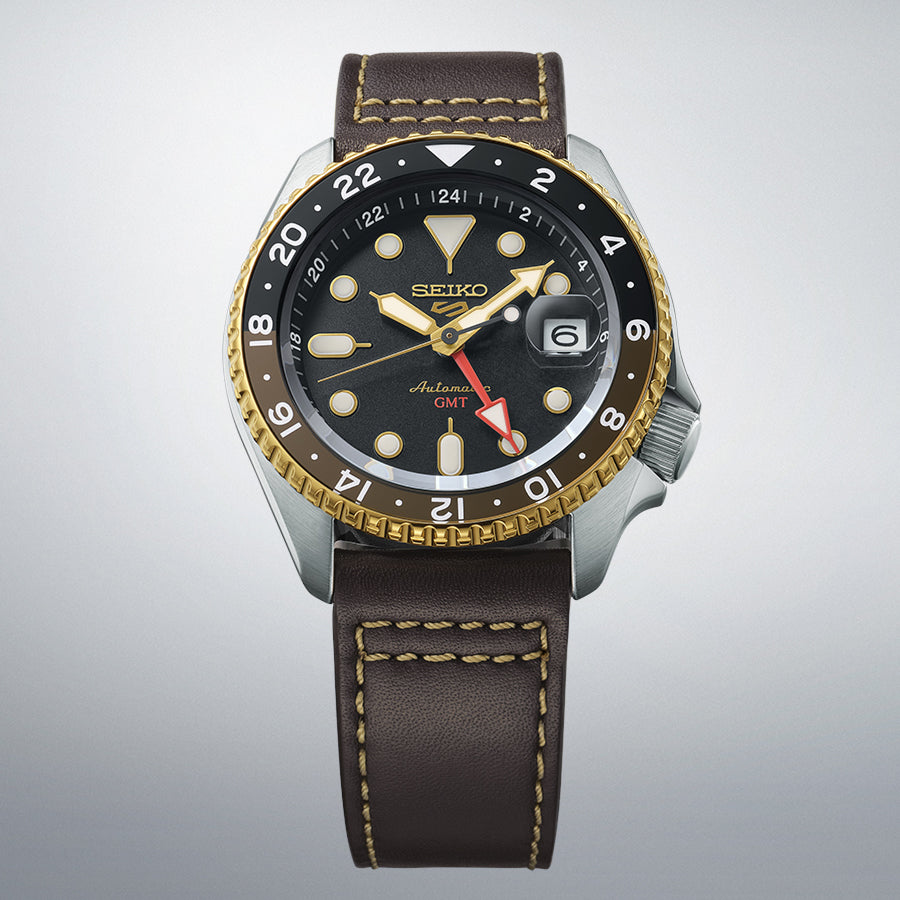 セイコー5 スポーツ SKX Sports Style GMTモデル SBSC020 メンズ 腕時計 自動巻 ブラックダイヤル 革ベルト 日本製