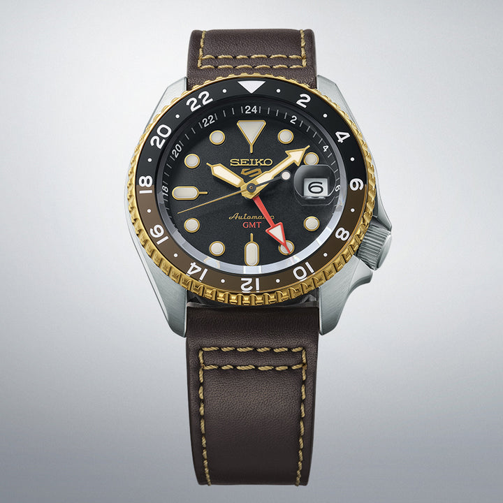 セイコー5 スポーツ SKX Sports Style GMTモデル SBSC020 メンズ 腕時計 自動巻 ブラックダイヤル 革ベルト 日本製