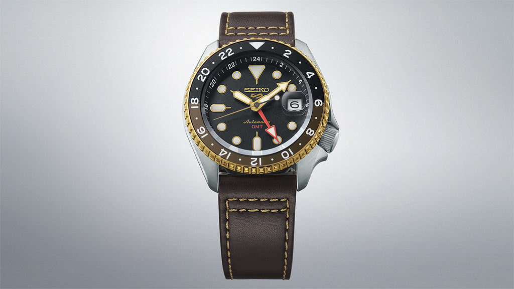 セイコー5 スポーツ SKX Sports Style GMTモデル SBSC020 メンズ 腕時計 自動巻 ブラックダイヤル 革ベルト 日本製