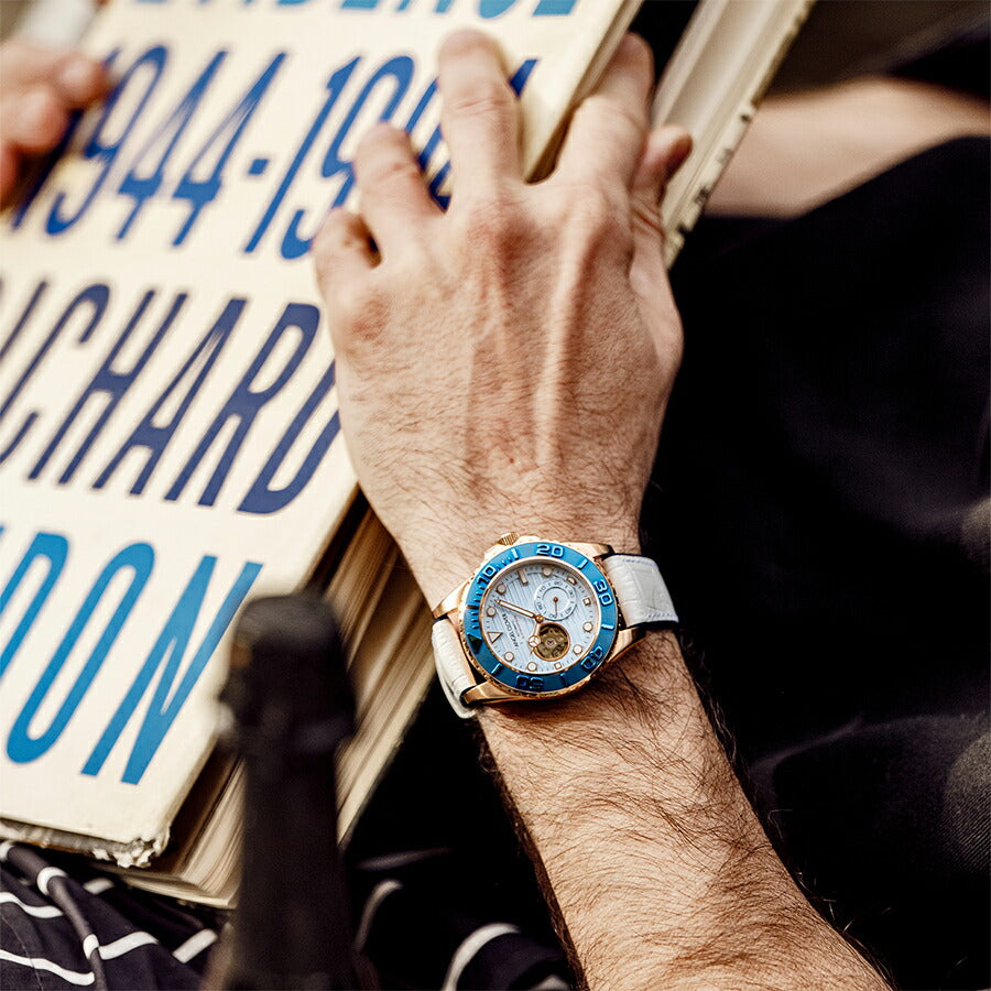 エンジェルクローバー シークルーズ オートマチック SCA44PIBU-WH メンズ 機械式 自動巻き オープンハート ブルーダイヤル 革ベルト