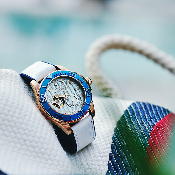 エンジェルクローバー シークルーズ オートマチック SCA44PIBU-WH メンズ 機械式 自動巻き オープンハート ブルーダイヤル 革ベルト