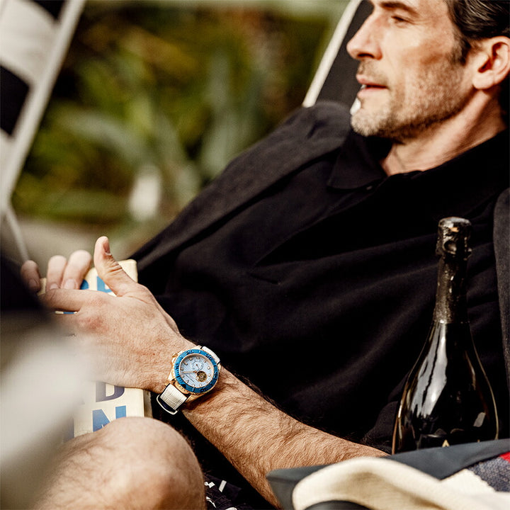 エンジェルクローバー シークルーズ オートマチック SCA44PIBU-WH メンズ 機械式 自動巻き オープンハート ブルーダイヤル 革ベルト