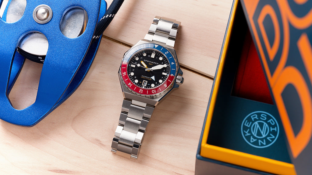 スピニカー DUMAS デュマ GMT SP-5119-44 メンズ 機械式 自動巻き 30気圧防水 蓄光 ブラックダイヤル 替えバント付き