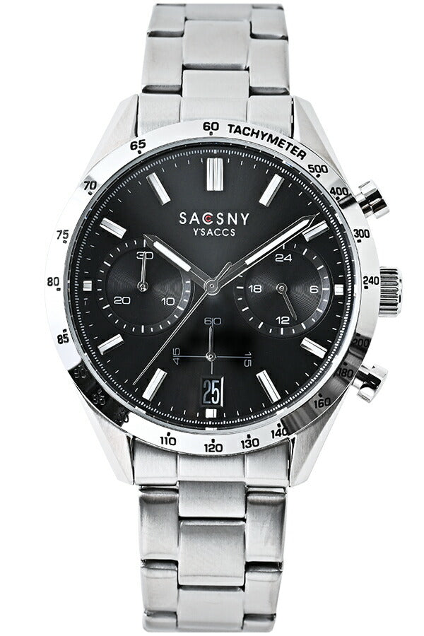 サクスニーイザック クオーツ クロノグラフ SY15219-BK メンズ 電池式 ブラックダイヤル メタルバンド