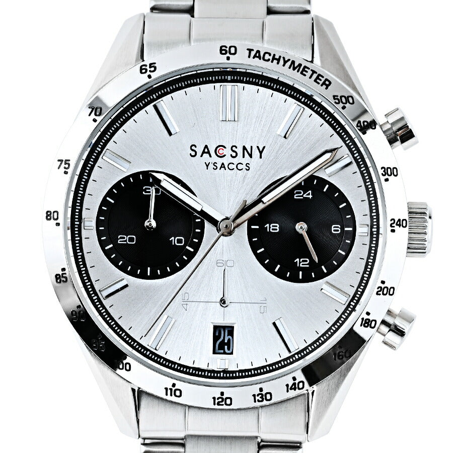 サクスニーイザック クオーツ クロノグラフ SY15219-WH メンズ 電池式 ホワイトダイヤル メタルバンド