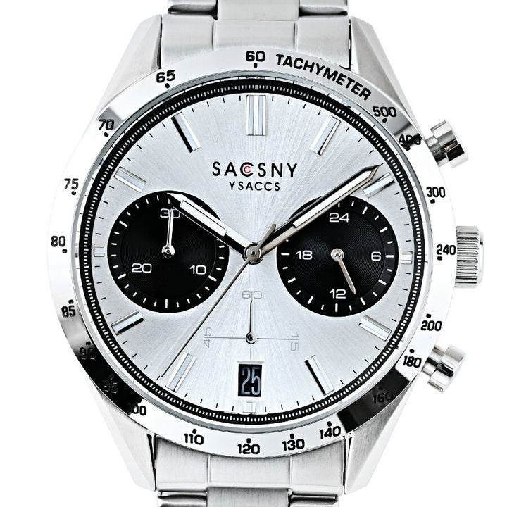 サクスニーイザック クオーツ クロノグラフ SY15219-WH メンズ 電池式 ホワイトダイヤル メタルバンド