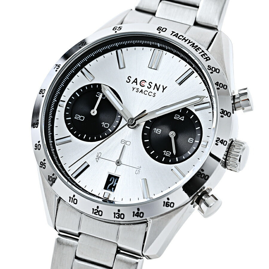 サクスニーイザック クオーツ クロノグラフ SY15219-WH メンズ 電池式 ホワイトダイヤル メタルバンド