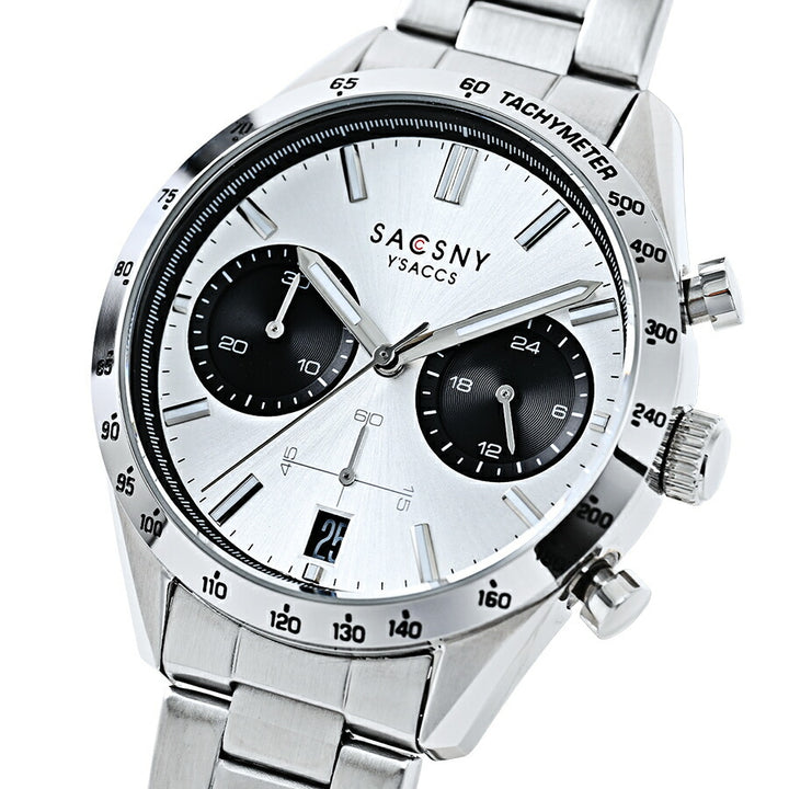 サクスニーイザック クオーツ クロノグラフ SY15219-WH メンズ 電池式 ホワイトダイヤル メタルバンド