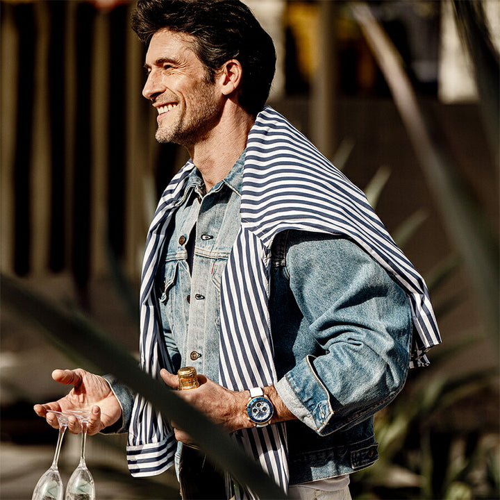 エンジェルクローバー タイムクラフトダイバー TCD45PBU-WH メンズ ソーラー クロノグラフ ブルーダイヤル 革ベルト