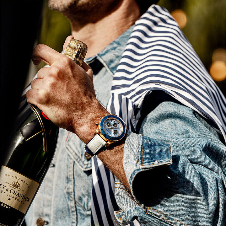 エンジェルクローバー タイムクラフトダイバー TCD45PBU-WH メンズ ソーラー クロノグラフ ブルーダイヤル 革ベルト