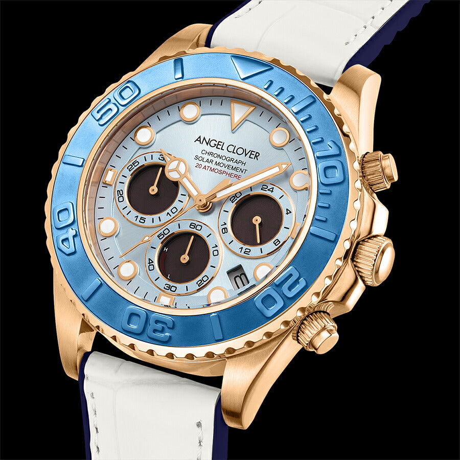 エンジェルクローバー タイムクラフトダイバー TCD45PBU-WH メンズ ソーラー クロノグラフ ブルーダイヤル 革ベルト