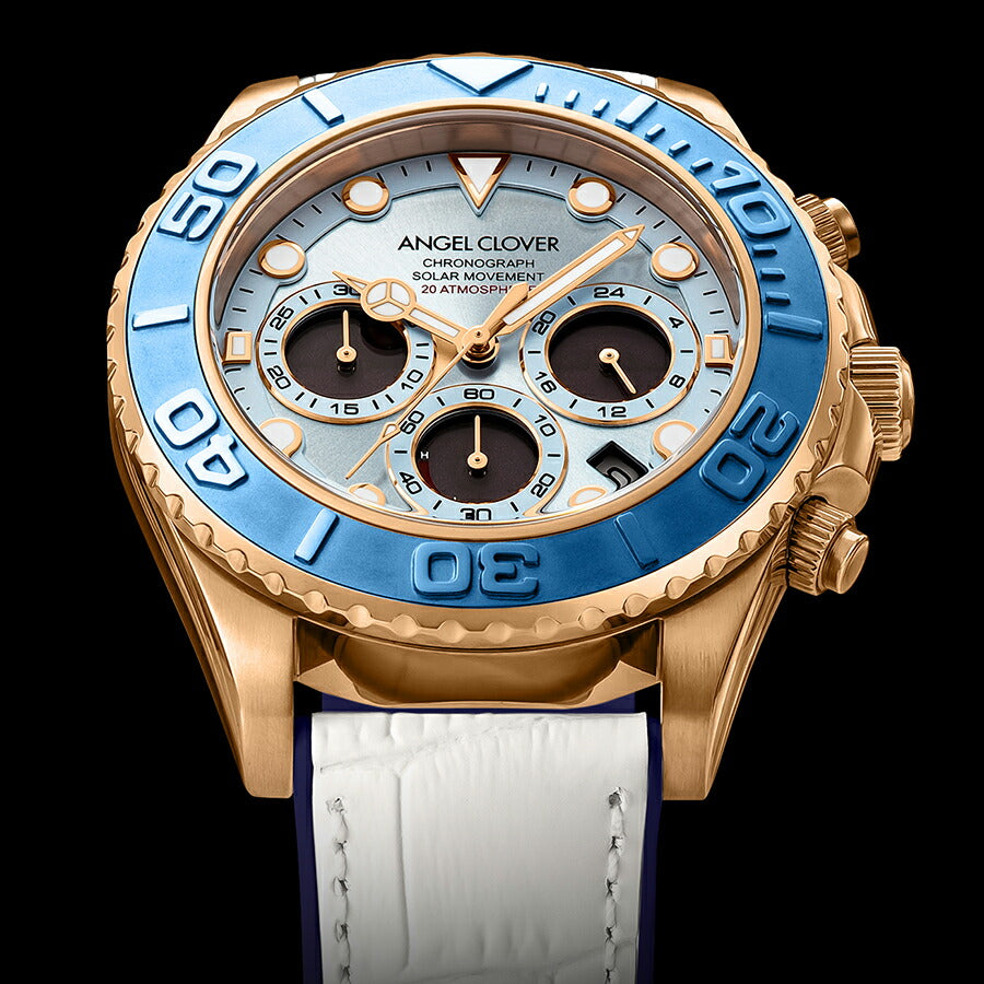 エンジェルクローバー タイムクラフトダイバー TCD45PBU-WH メンズ ソーラー クロノグラフ ブルーダイヤル 革ベルト