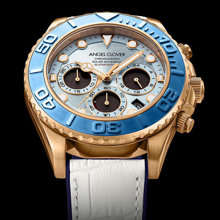 エンジェルクローバー タイムクラフトダイバー TCD45PBU-WH メンズ ソーラー クロノグラフ ブルーダイヤル 革ベルト