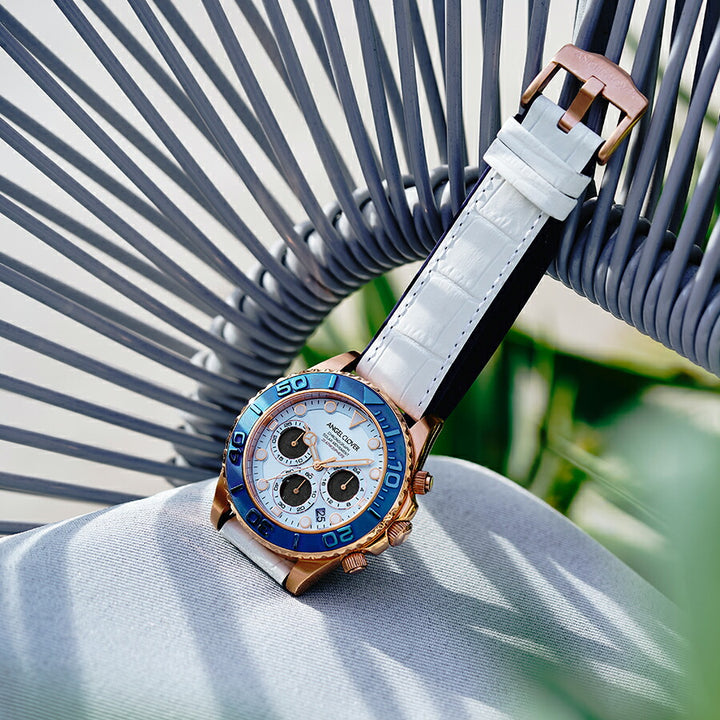 エンジェルクローバー タイムクラフトダイバー TCD45PBU-WH メンズ ソーラー クロノグラフ ブルーダイヤル 革ベルト