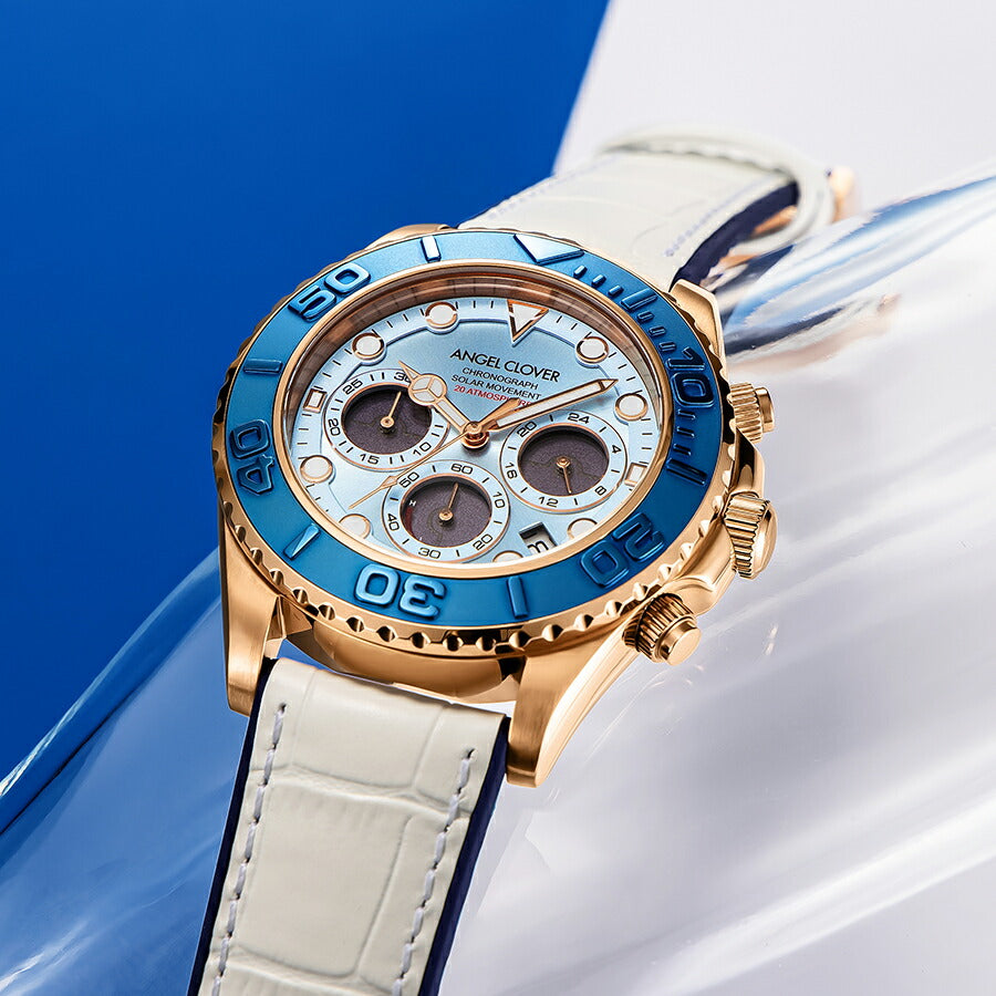 エンジェルクローバー タイムクラフトダイバー TCD45PBU-WH メンズ ソーラー クロノグラフ ブルーダイヤル 革ベルト