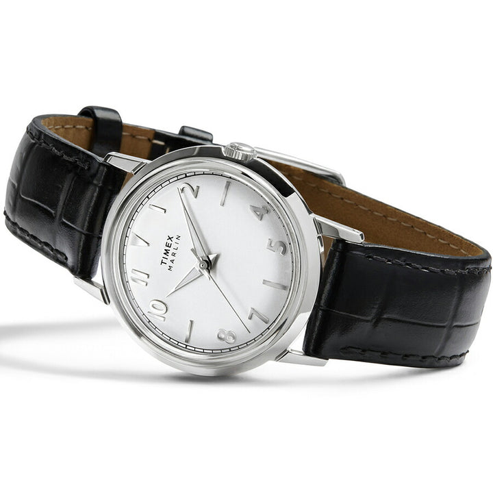 タイメックス Marlin マーリン 34mm TW2Y37600 メンズ レディース クオーツ 電池式 3針 シルバーダイヤル ブラック 革ベルト