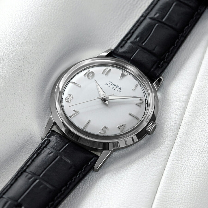 タイメックス Marlin マーリン 34mm TW2Y37600 メンズ レディース クオーツ 電池式 3針 シルバーダイヤル ブラック 革ベルト